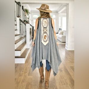 Equestrian HORSE upcycled boho asymmetrical duster vest southwestern vibe